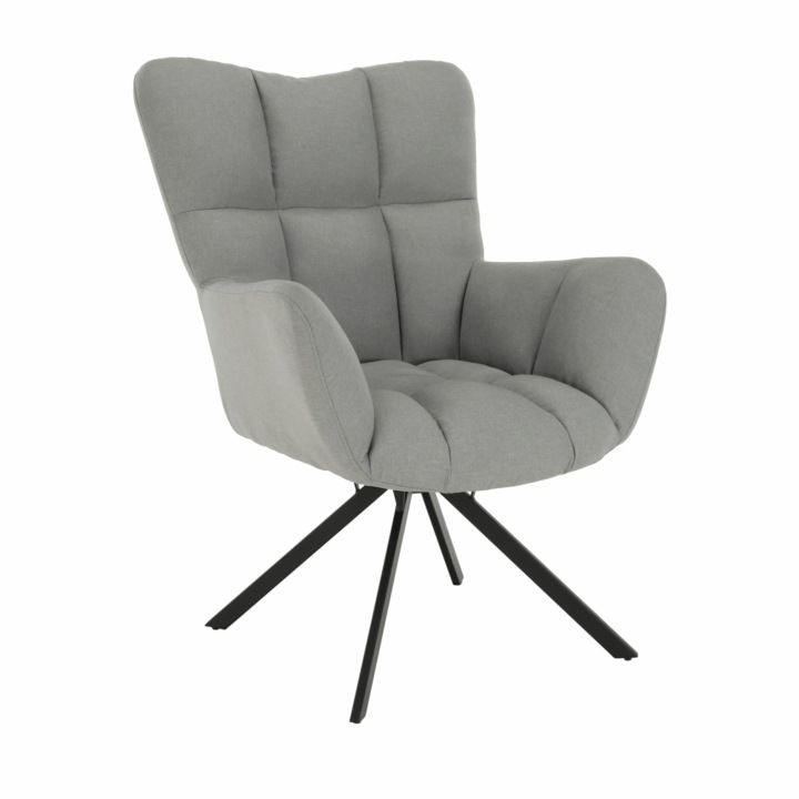 Въртящо се кресло сива текстилна тапицерия Комодо черни метални крака 67x72x97 см