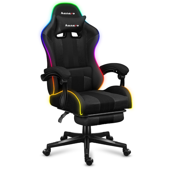 Scaun de gaming, HUZARO Force 4.7, RGB Mesh, Suport Picioare, Functia Seat Rest, RGB