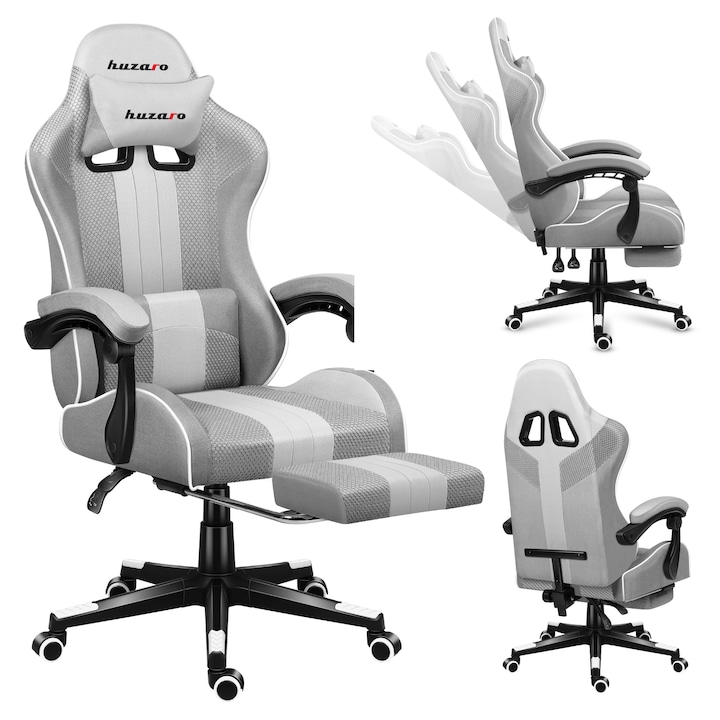 Scaun de gaming, HUZARO Force 4.7, White Mesh, Suport Picioare, Functia Seat Rest, Alb