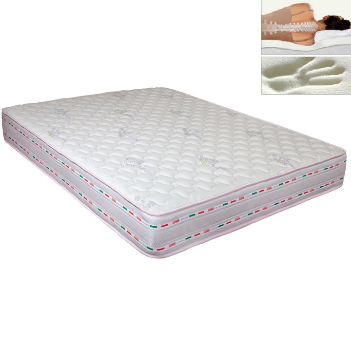 Saltea ortopedica PREVI Lavanda Therapia Medical Bio Memory, 125x200x18cm, spuma poliuretanica cu memorie, tratata cu Lavanda, hipoalergenica, antibacteriana, sistem de aerisire, ferma