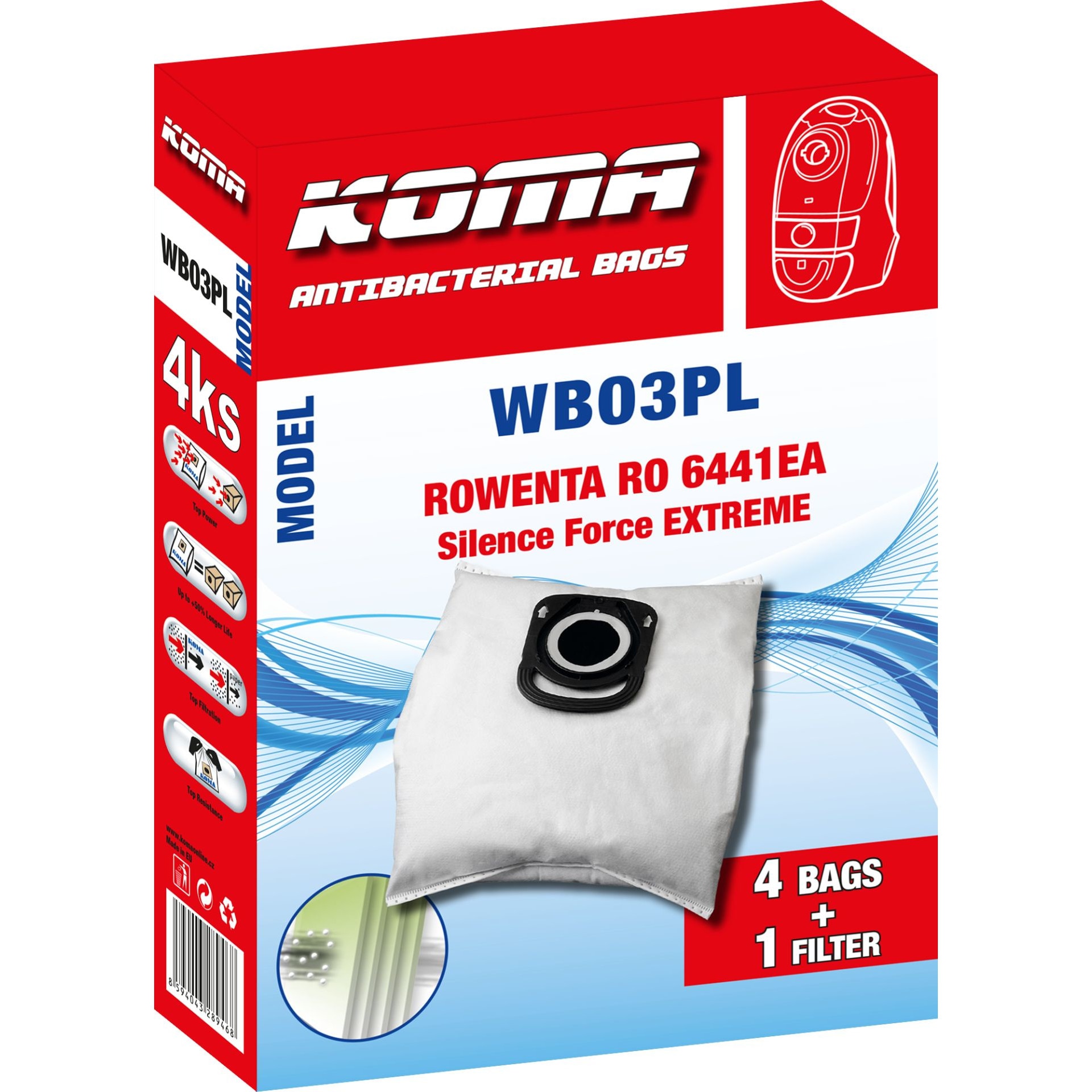 KOMA WB03PL 20 darabos porzsákkészlet ROWENTA RO6441 Silence
