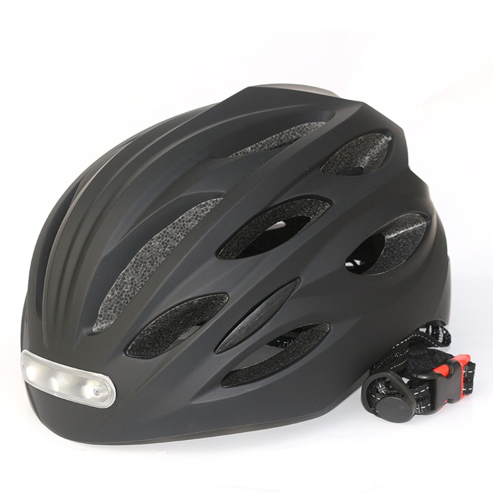 DARYX Kerékpáros védősisak, LED elöl és hátul, EPS, akkumulátor, USB kábel, L méret 58/61 cm, Fekete