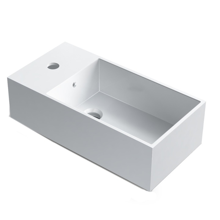 Lavoar Anabel, compozit mineral, montaj suspendat sau pe blat, gaura de baterie pe stanga, 48x24 cm