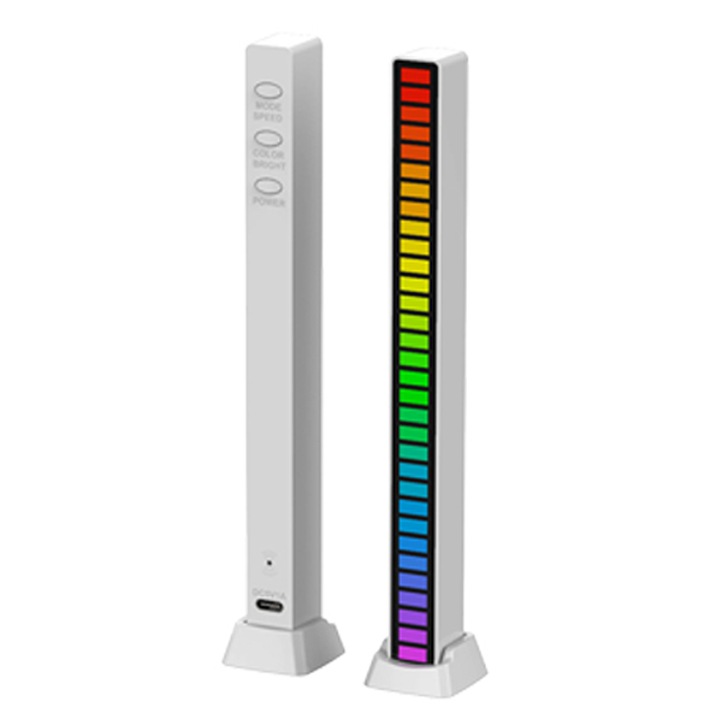 Lampa LED tip bara RGB, cu lumini sincronizate audio, cablu USB tip C, alb