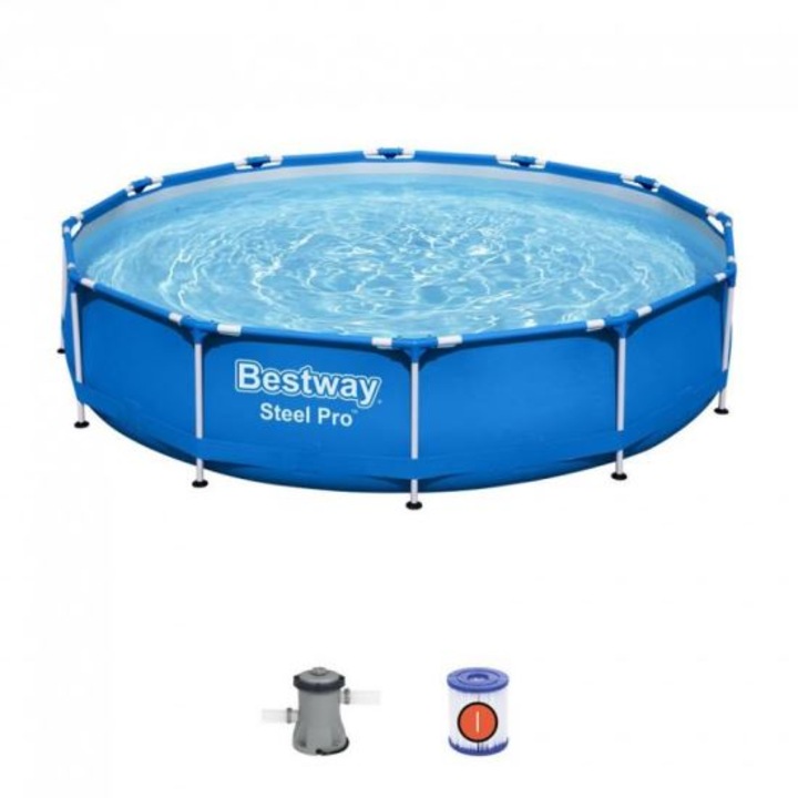 Piscina cu cadru metalic si filtru, Rotunda, Albastru, 366x76 cm, 6473 L, B-172361MC