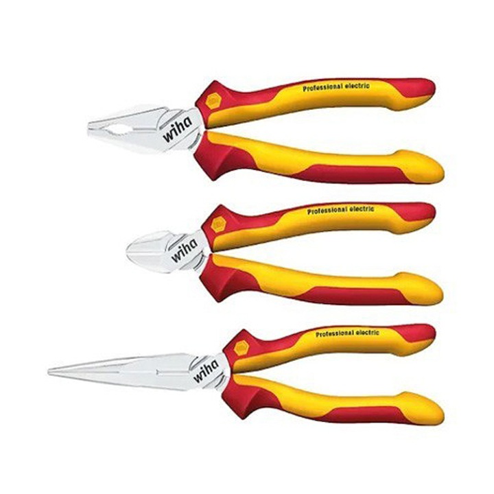 Set 3 clesti izolati pentru lucrari sub tensiune 1000 V AC, Wiha, Otel, 160mm / 180mm / 200mm, Multicolor