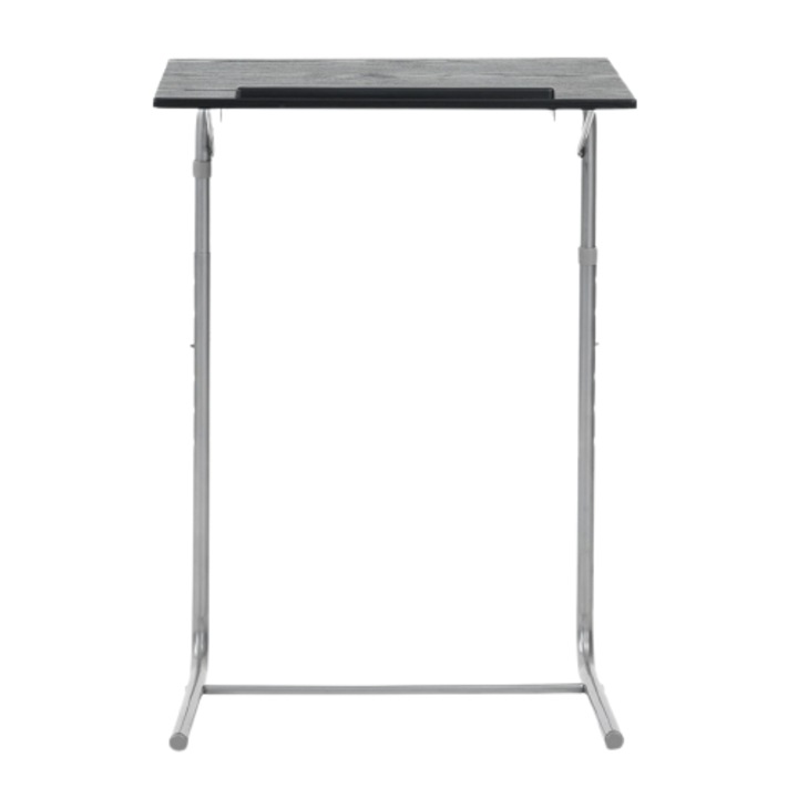 Masa pentru laptop DacEnergy©, cadru metalic gri, blat din MDF negru, fara roti, reglabila pe inaltime, 53 x 40 x 89 cm