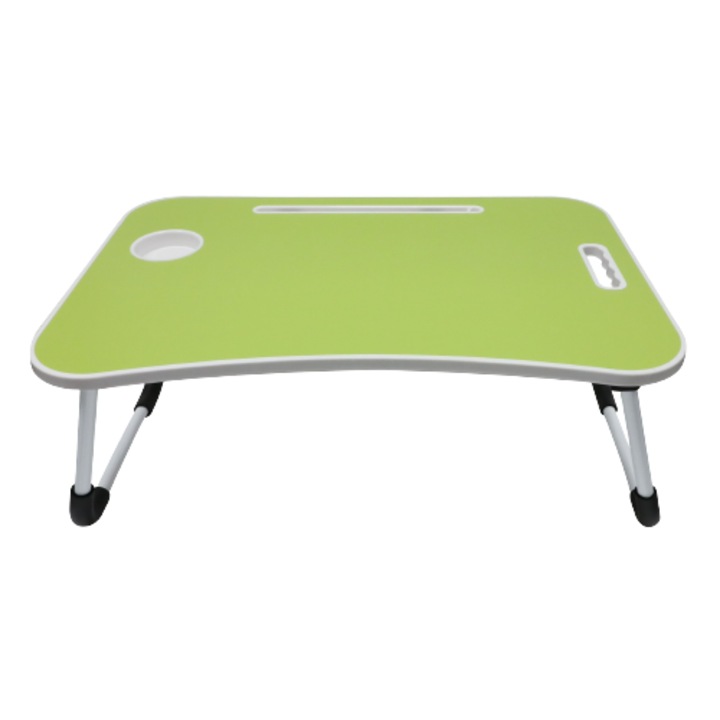 Masa pentru laptop DacEnergy©, 2 picioare din metal, blat din MDF, plianta, elemente din material plastic, 60 x 40 x 27 cm, verde