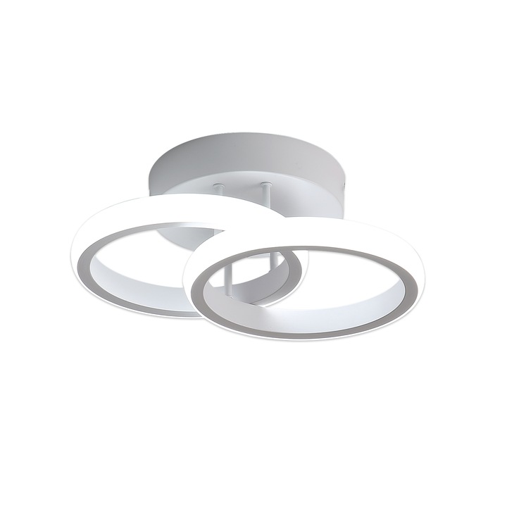 Candelabru LED 2 Circle, Goeco, Aluminiu, 22 W, 25 x 17 x 9.5 cm, Alb