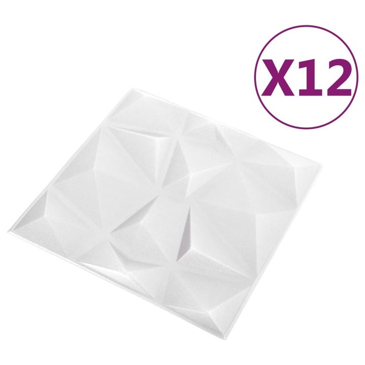 Set panouri de perete vidaXL, 3D, 12 buc. alb 50x50 cm, model diamant 3 m²