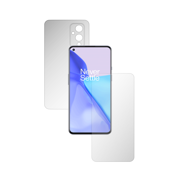 2X Folie24 teljes testet fedő képernyővédő készlet, OnePlus 9 5G-hez, egyszerű lefedettség, képernyő + hátlap, 1 szett Ultra-Clear + 1 szett matt, ragasztó, rugalmas, önregenerálódással