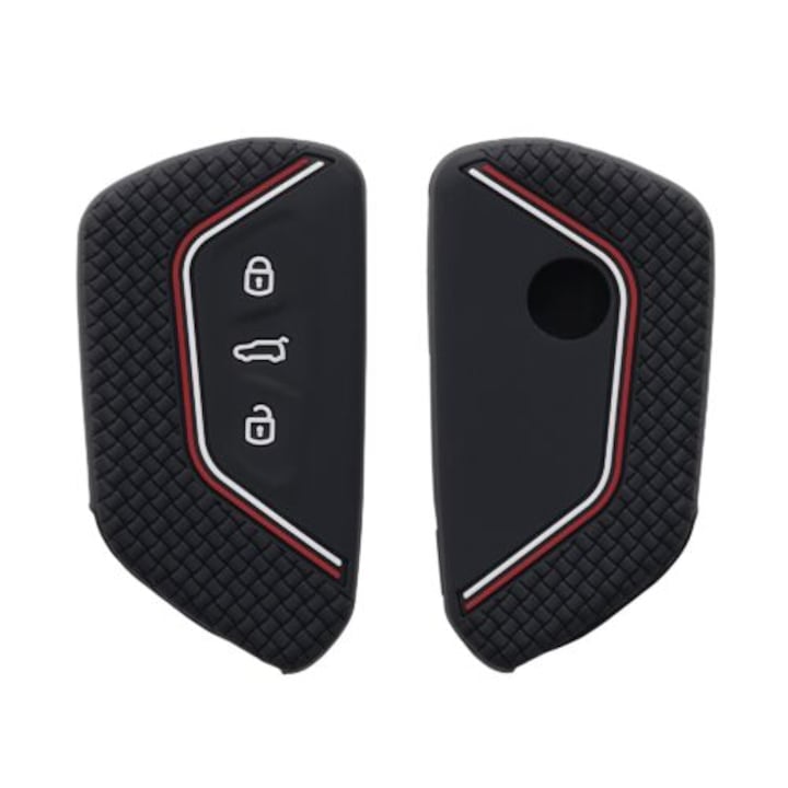 Autókulcs borítás VW / Skoda / Seat - 3 gomb, kwmobile, szilikon, fekete, 54313.02