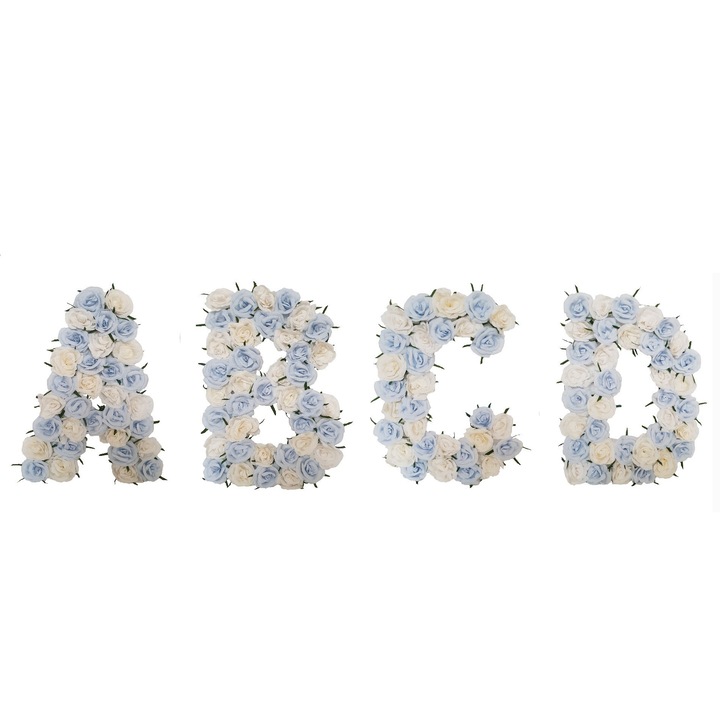 Decor 4 litere volumetrice, alb si bleu, 50x35 cm