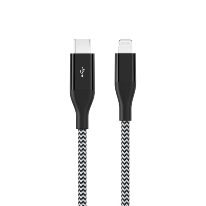 Kábel Digital One SP00417, 2m, Lightning-USB, iPhone 5, 6, 7, X, 11, 12, Fekete zsinór, lapos