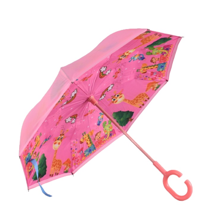Gyermek esernyő 22806-15, Megfordul, Átmérő 90 cm, Textil, Rózsaszín