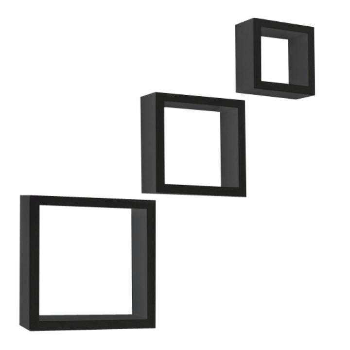 Комплект 3 черни мдф рафта Kvadro 25.4x8.7x25.4 см