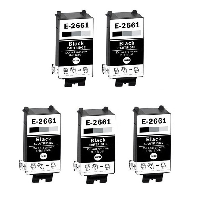 Set 5 cartuse T266 compatibile pentru Epson WF-100W, 1250 pagini Negru