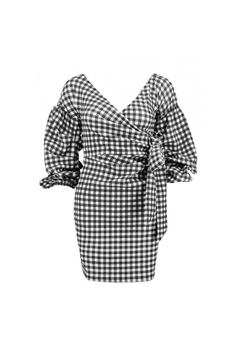 Rochie Gingham ruffle sleeve, Neagra