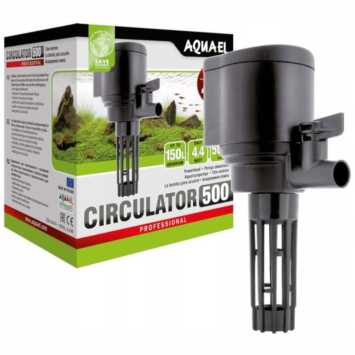 Pompa recirculare apa acvariu Circulator 500, Aquael, 4.4 W, 500 l/h, Negru
