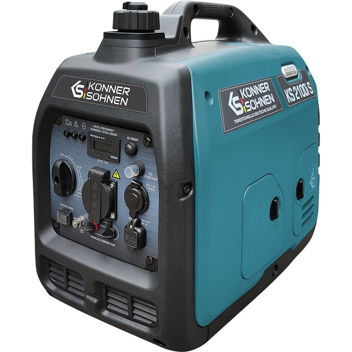 Generator curent tip inverter 2.0 kW, Könner & Söhnen KS 2100i S, benzina, silentios, pentru casa/rulota, consum redus, protectie suprasarcina, protectii automate, mod economic, bobinaj 100% cupru