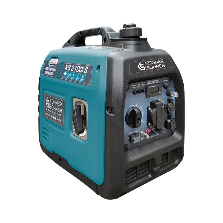 Generator inverter Konner Sohnen KS 3100i S, 3100 W, pentru casa, rulota, camping, benzina, silentios, motor KS 160i, protectii automate, indicator tensiune, mod economic, bobinaj 100% cupru