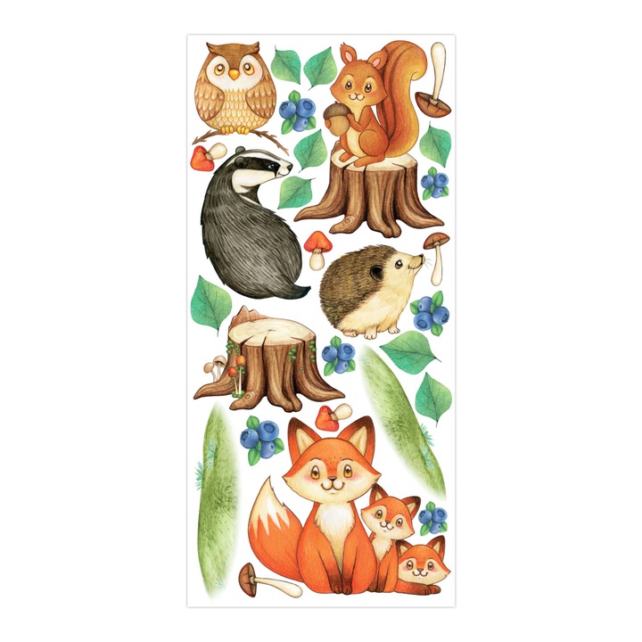 Set stickere decorative perete copii, Colectia Animalutele Vesele, Stickermania, model 1, 60x130 cm