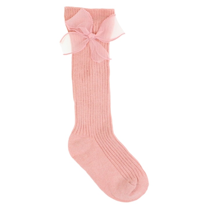 Дълги чорапи за момиче, 95% памук, панделка, NO3817, 2-3 години, Пудрово розово