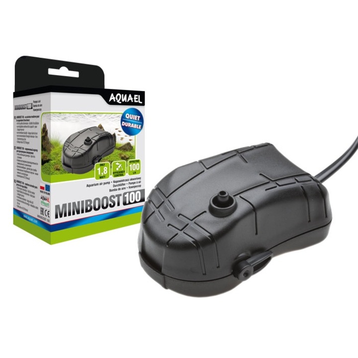 Pompa de aer Miniboost 100, Aquael, 1.8 W, 100 l/h, Negru