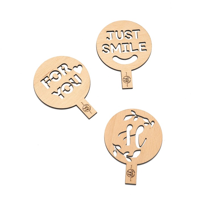 Set din 3 Sabloane Palete, Forme pentru Decorat Cafeaua din lemn HH977 dimensiune 8x10.5 cm