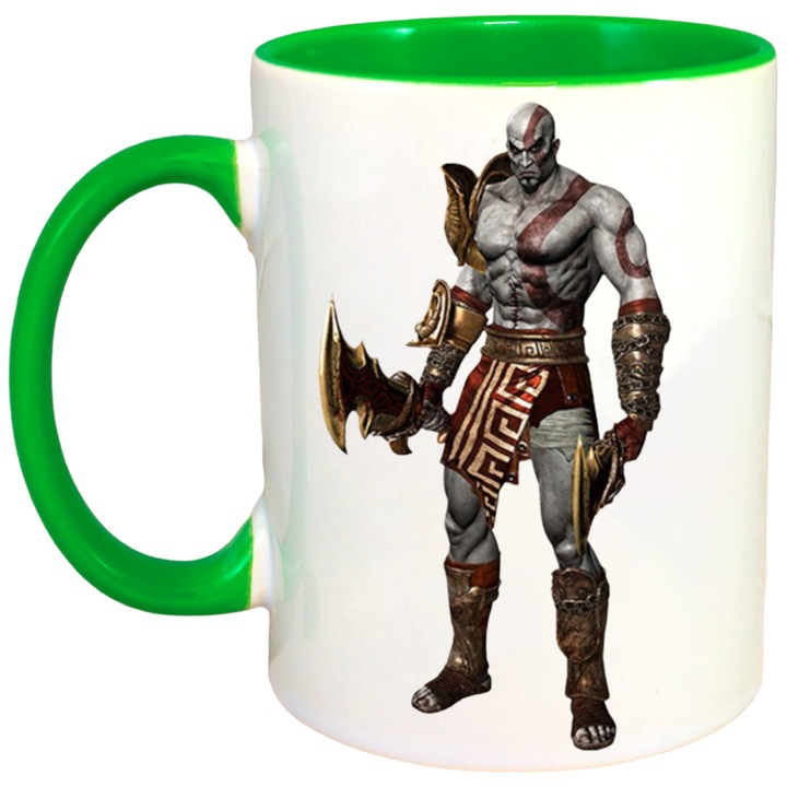 Cana personalizata cu interior colorat, Verde, Mortal Kombat God of War PlayStation 4 Sword, 330 ml