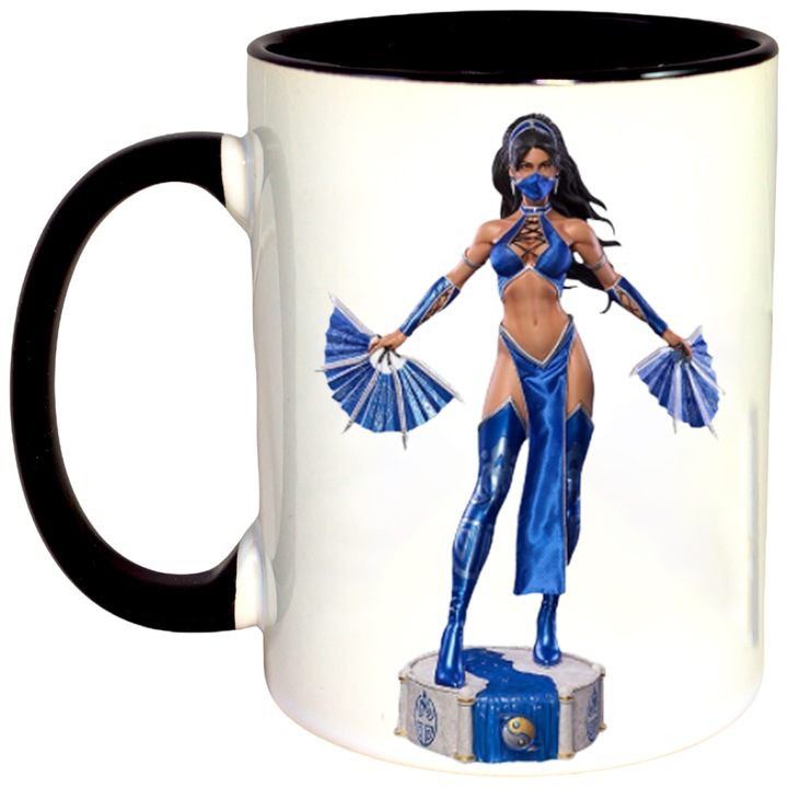 Cana personalizata cu interior colorat, Negru, Mortal Kombat Kitana Mileena Evantai Video Player, 330 ml