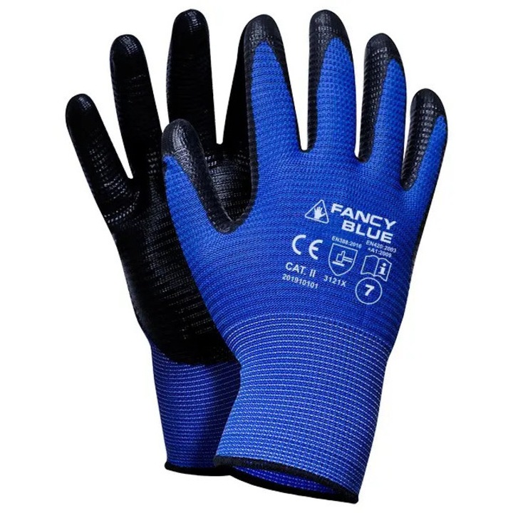 Manusi de protectie, Fancy Blue, imersate in nitril, rezistente, marimea 10