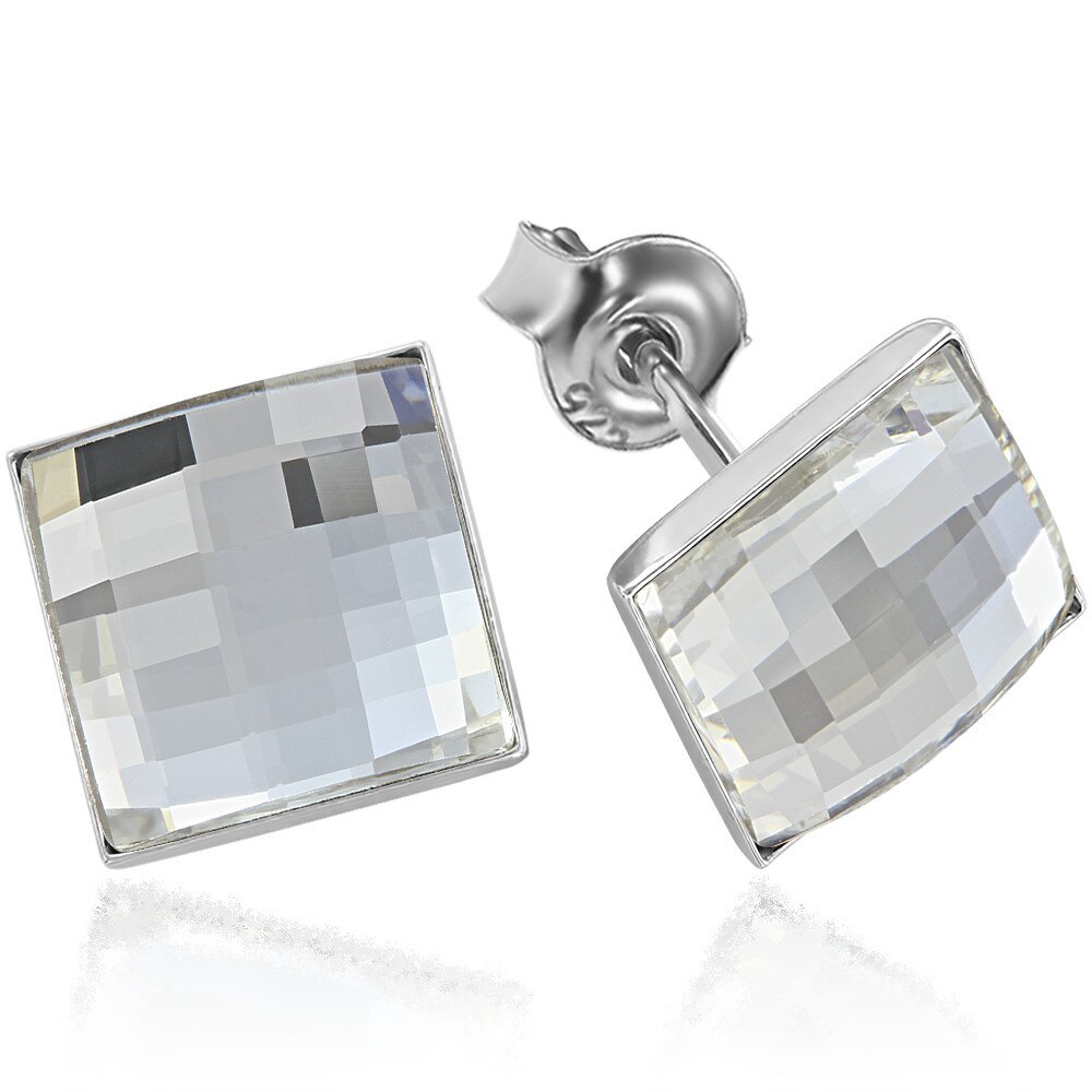 Cercei Argint 925 placat cu rodiu cu cristale Swarovski® ChessBoard 10mm Crystal Clear, Surub