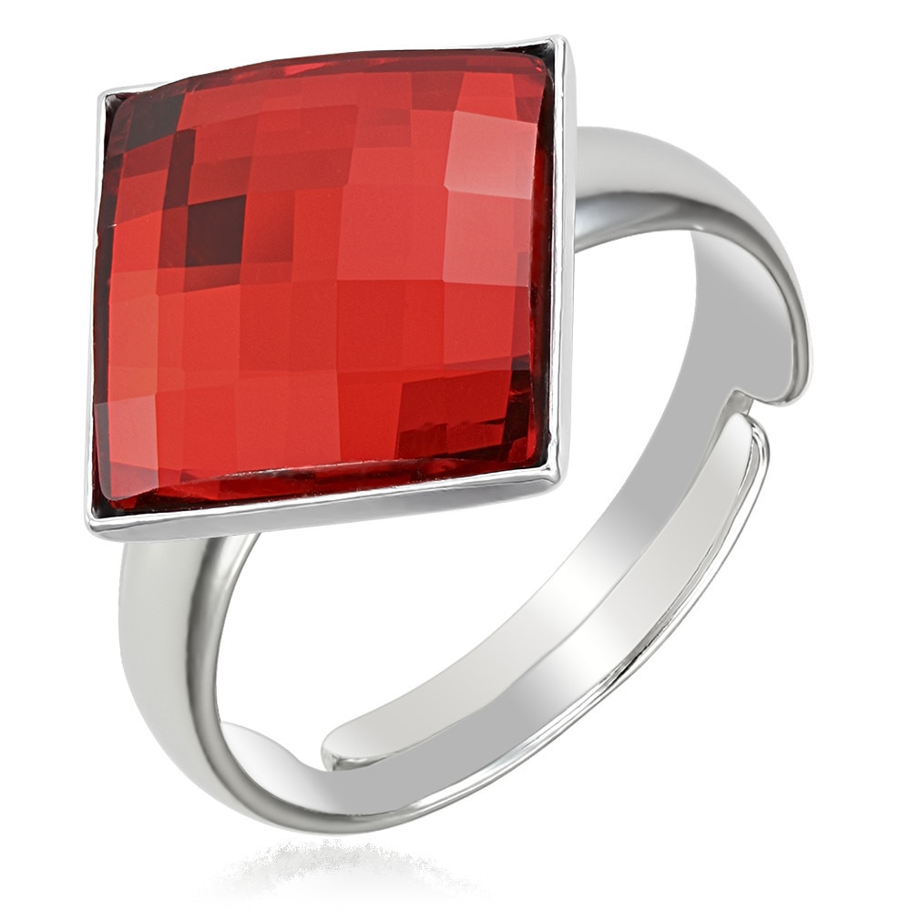 Inel Argint 925 placat cu rodiu cu cristale Swarovski® ChessBoard, 10mm, Light Siam