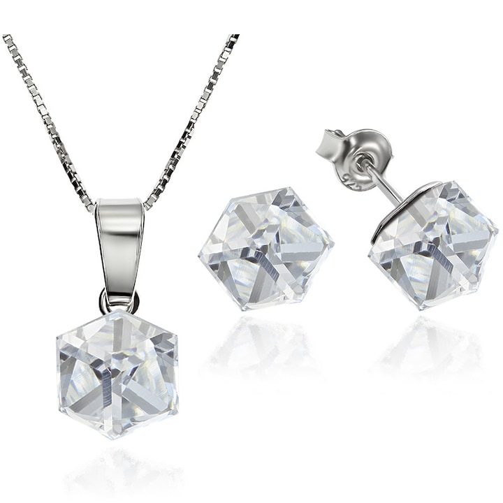 Set Argint 925 placat cu rodiu cu cristale Swarovski® Cubic 6mm, Comet Argent Light, Surub + Lant