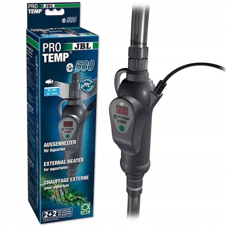 Нагревател за аквариум, JBL, 500 W, 20 - 35 °C, Тъмно сив