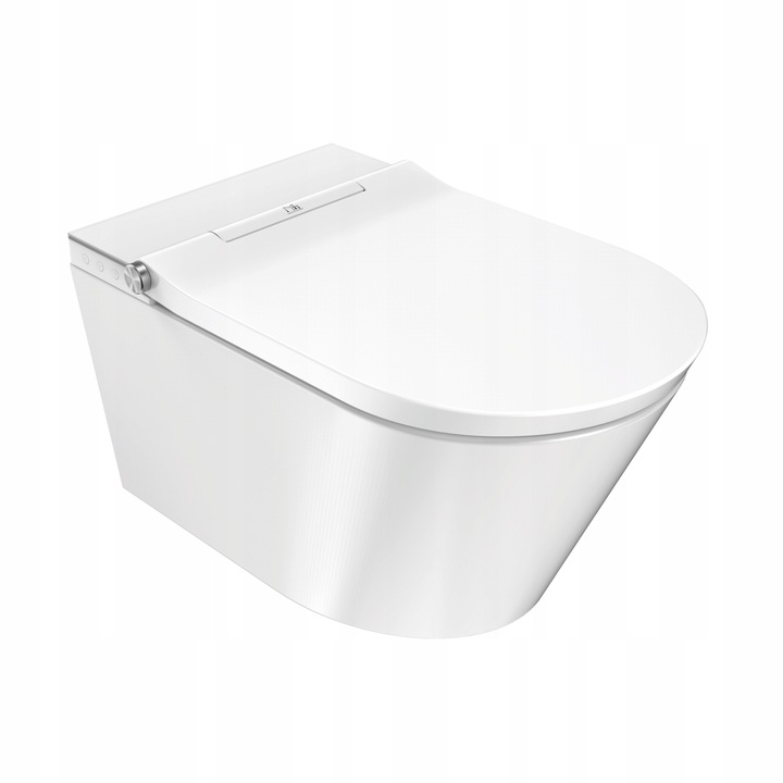 Set 2 In 1 Toaleta Cu Bideu, Major&Maker, Deluxe A, Inchidere Lenta, Economisire Apa, Uscator Cu Aer, Scaun Incalzit, 1400 W, 59.6 x 37 x 40 cm, Suspendat, Alb