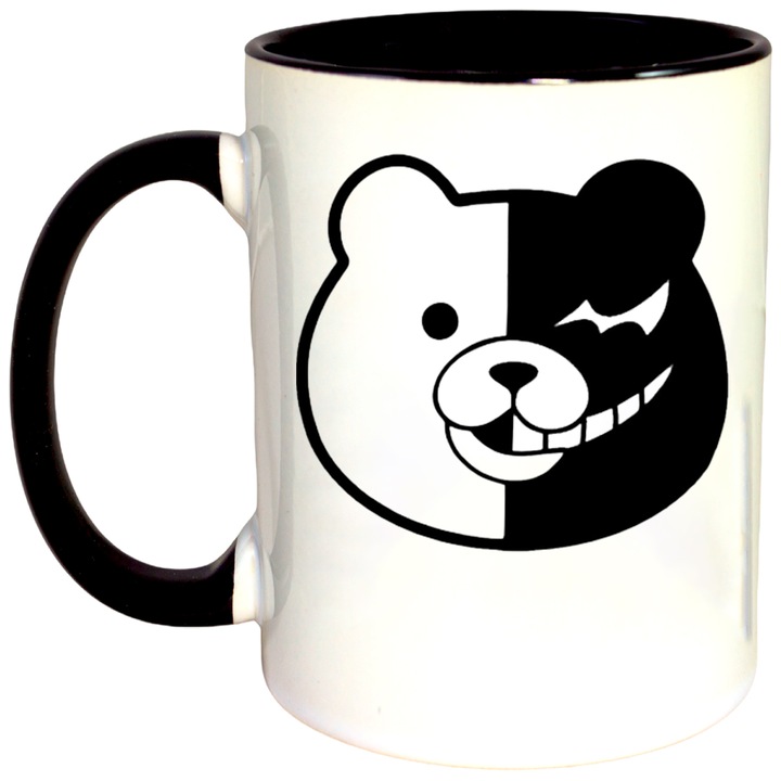 Cana personalizata cu interior colorat, Negru, Danganronpa Monokuma Horror Teddy Bear, 330 ml