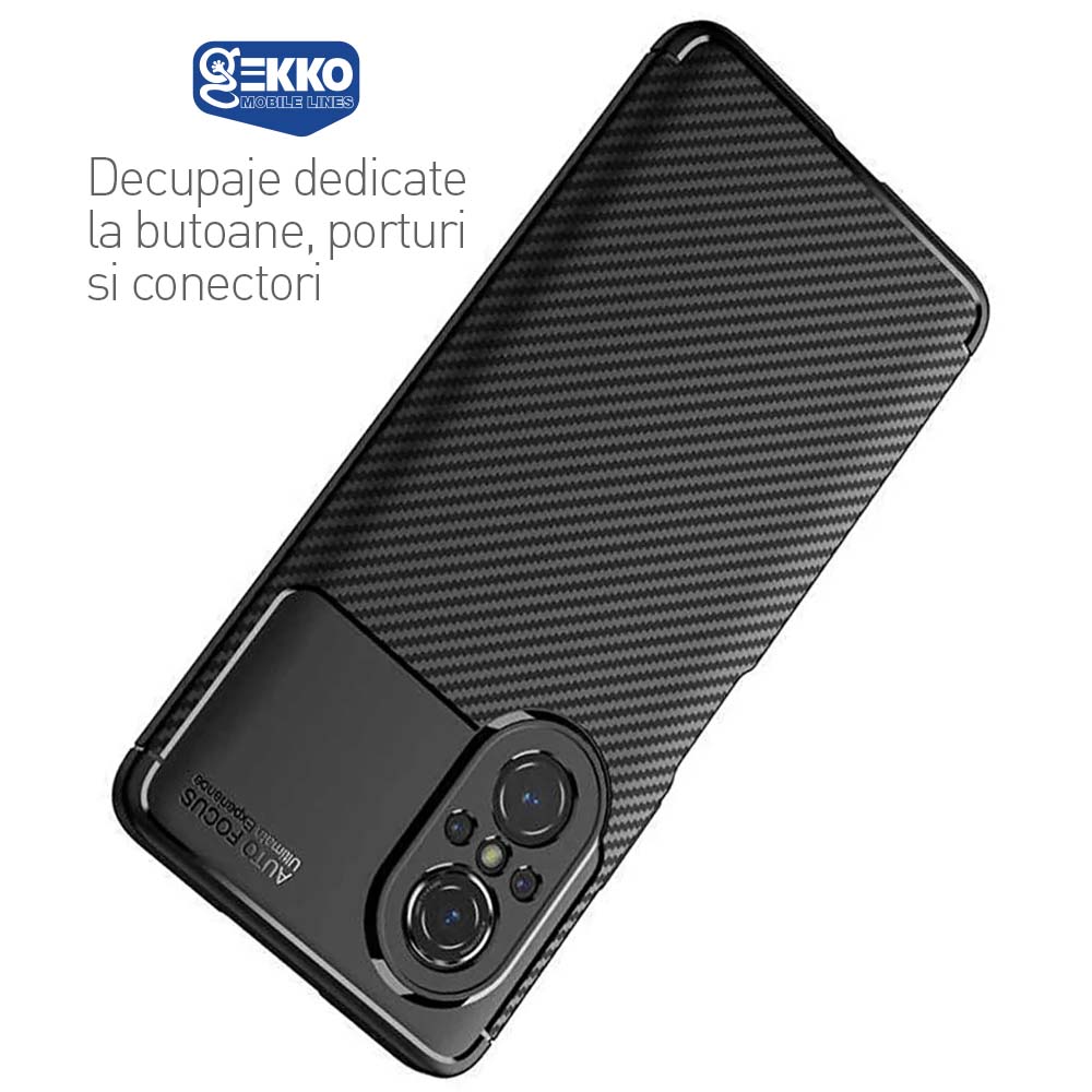 Husa pentru Huawei Nova 9 SE - Silicon Antisoc, Carbon Fiber Design - Neagra