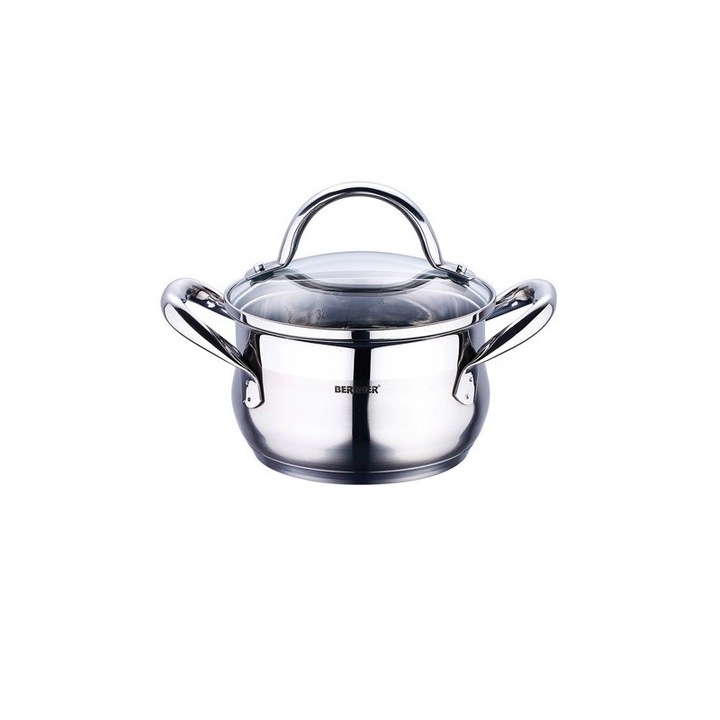 Oala inox cu capac yena, maner inox, BG 6506, 16 cm, 1.7 l