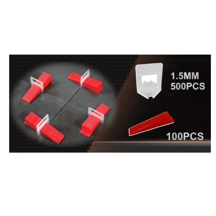 Set 500 clipsuri 1.5 mm si 100 pene, sistem nivelare gresie, Kraft&Dele, KD10775