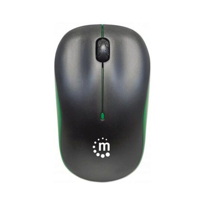 Mouse Manhattan Success 179393, Optic, USB, Wireless, 1000 DPI, 3 butoane, Negru si Verde