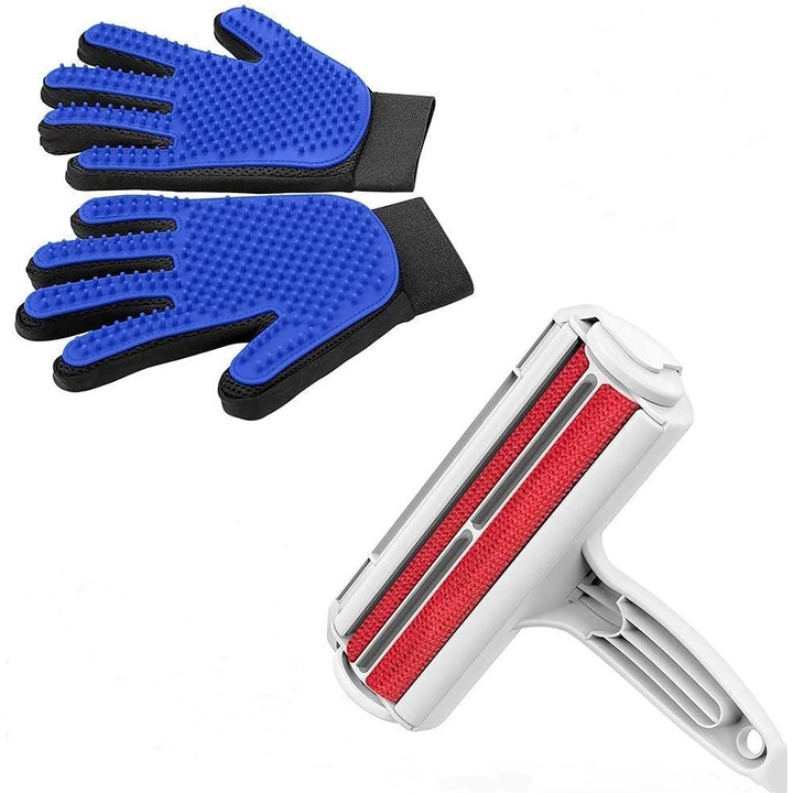 Set perie/manusi par animale, Mbooulc, Reutilizabil, Alb/Albastru