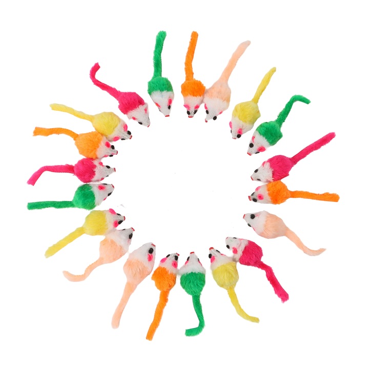 Set 20 soareci jucarie, Mbooulc, Textil/Plastic, Multicolor