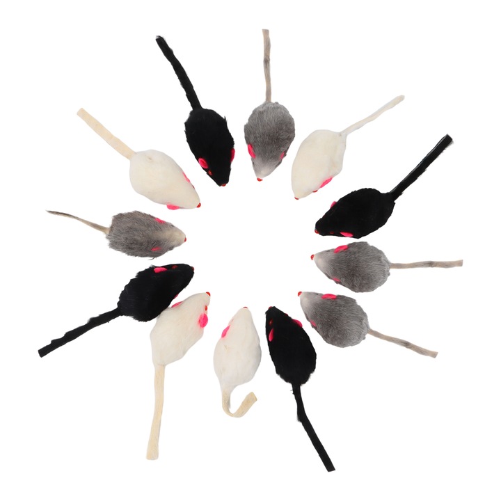 Set 12 soareci jucarie, Mbooulc, Textil/Plastic, Multicolor