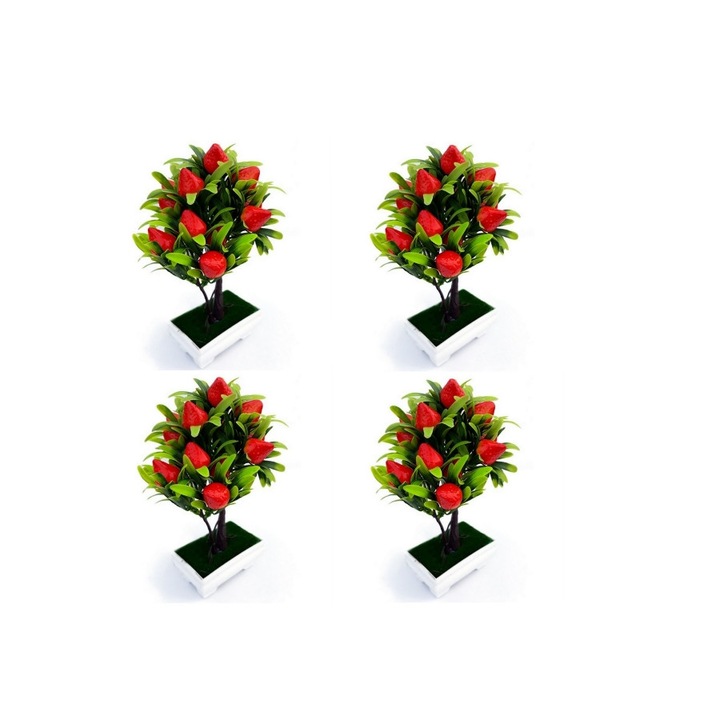 Set 4 ghivece din plastic cu pomisor cu fructe, M2, 12x24 cm