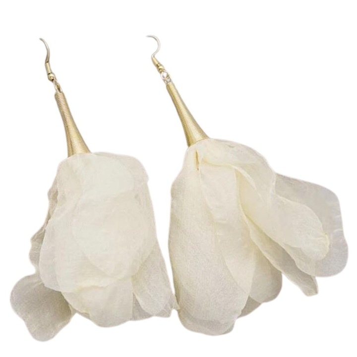 Cercei Syggy, material textil, model floare, alb