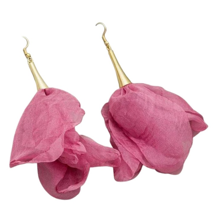 Cercei Syggy, material textil, model floare, roz