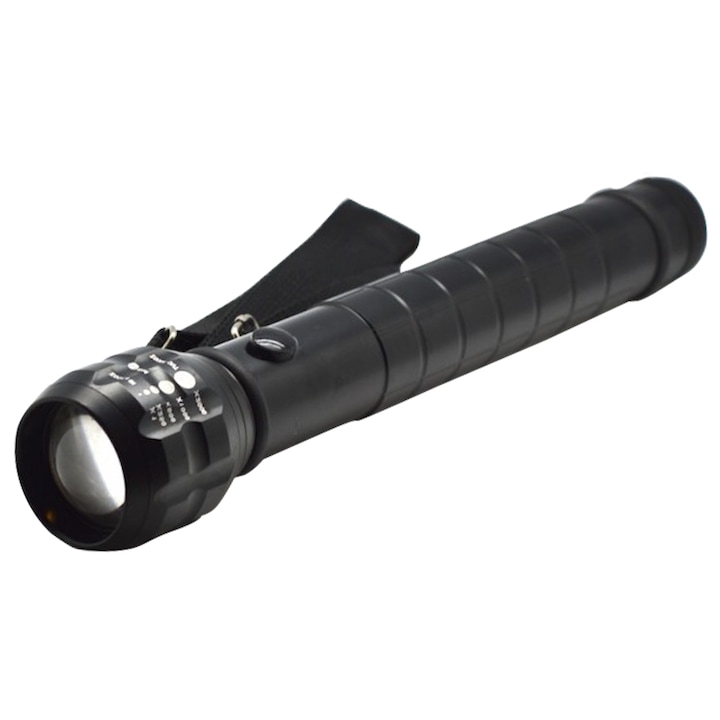 Dalbi LED zseblámpa, Police típusú, SMD 3W Ultra-Bright LED forrás, Alumínium, Vízálló, Zoom funkció, kempingezéshez, vadászathoz, horgászathoz, Fekete