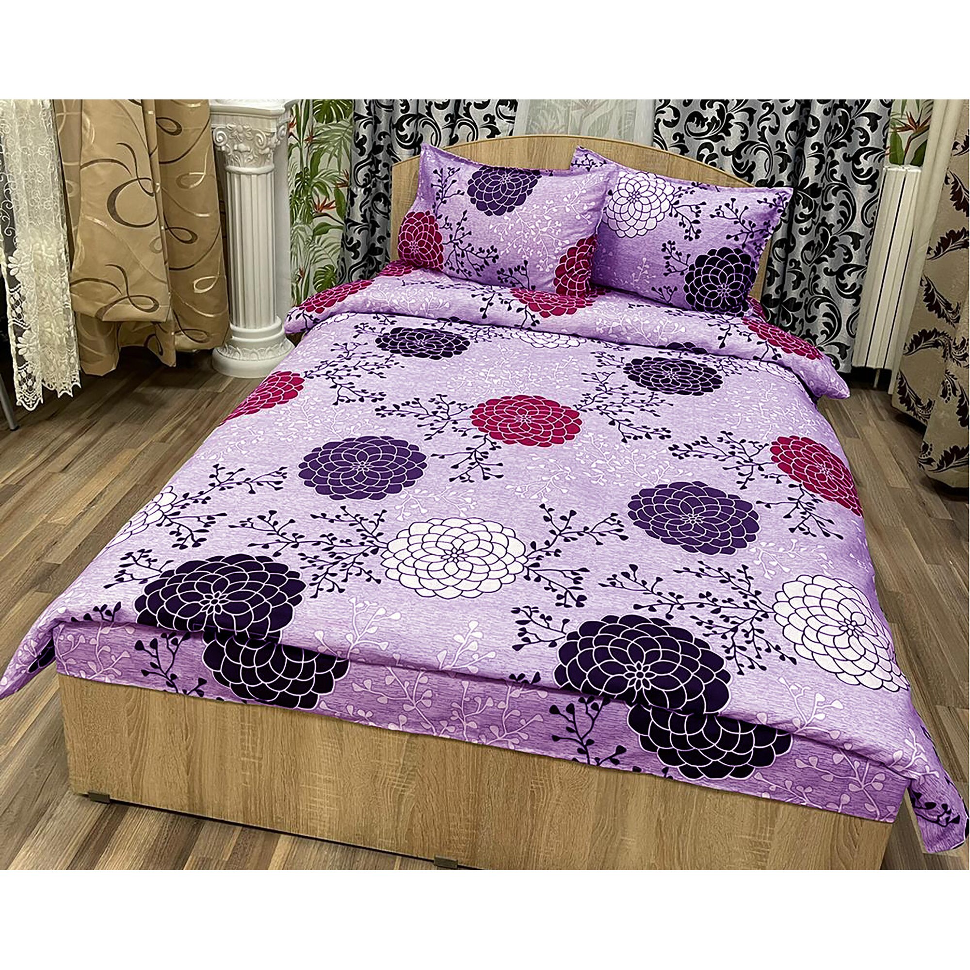 Lenjerie pat King Size, violet, pentru saltea mai mare de 180cm